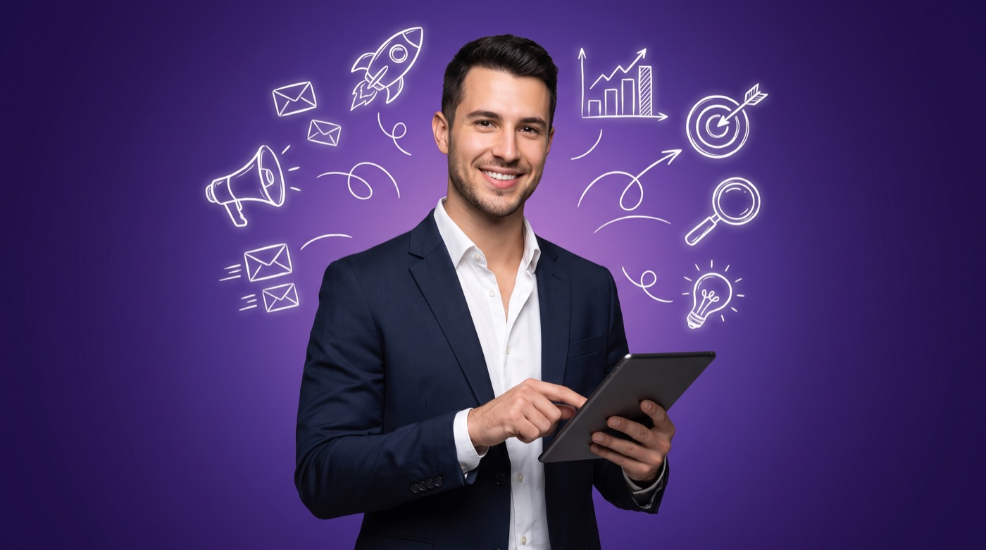 Manager einer OFM-Agentur mit Tablet